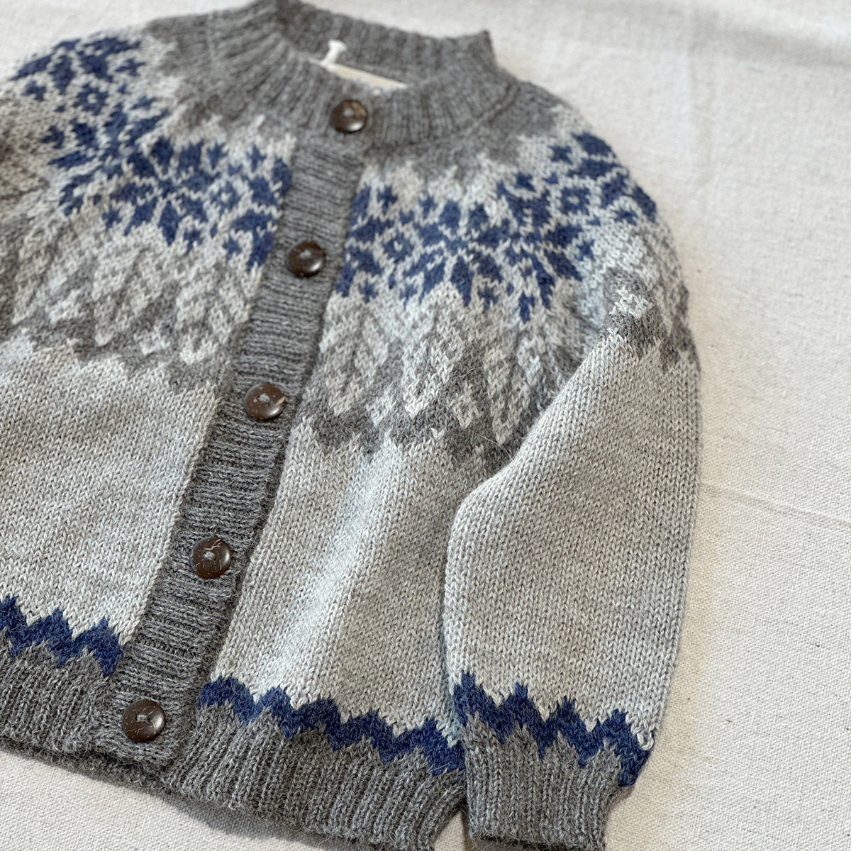 Islandia Cardigan in Baby Alpaca - Grey/Navy (6m-4y)