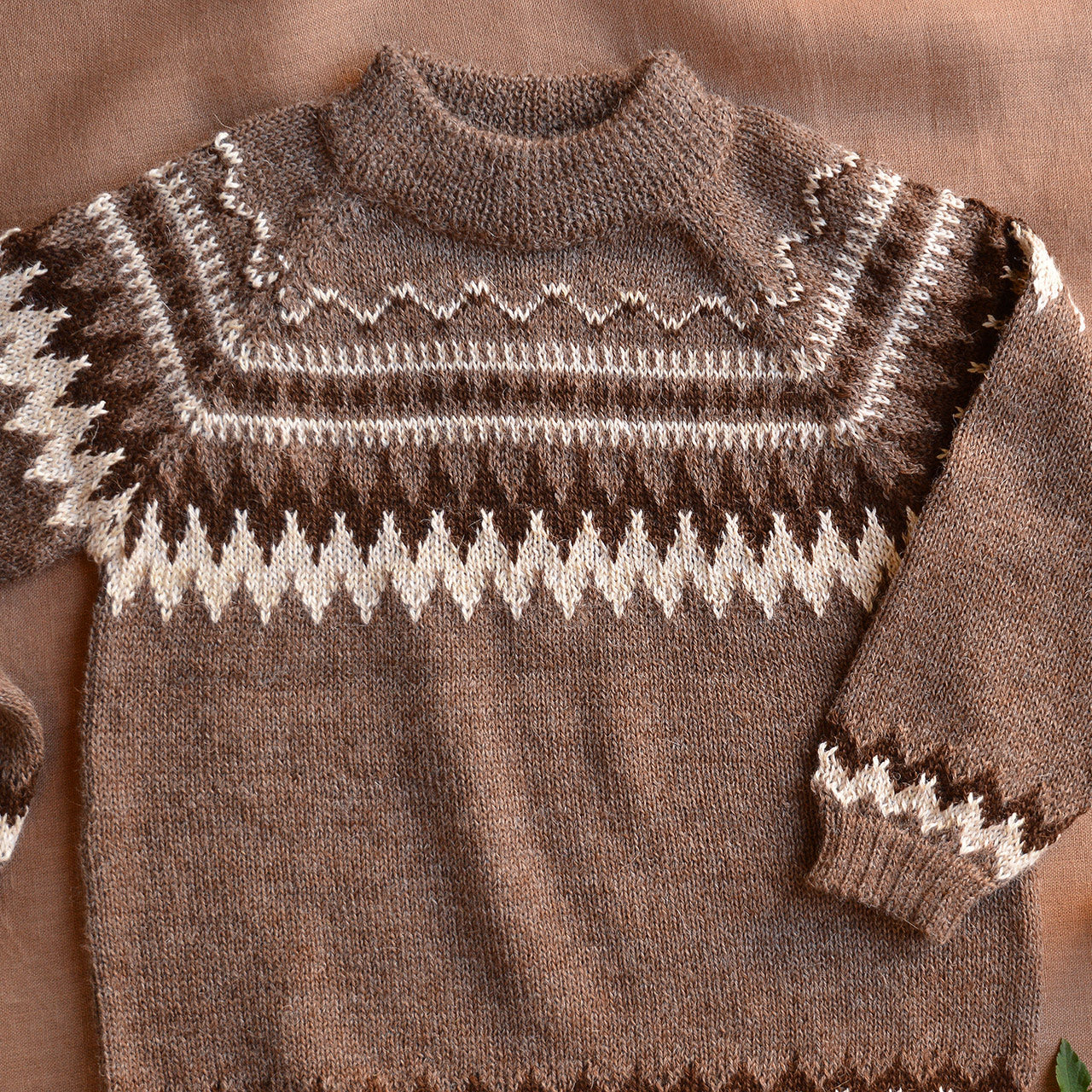 Islandia Zig Zag Sweater - 100% Baby Alpaca - Brown (2-4y) *Last ones