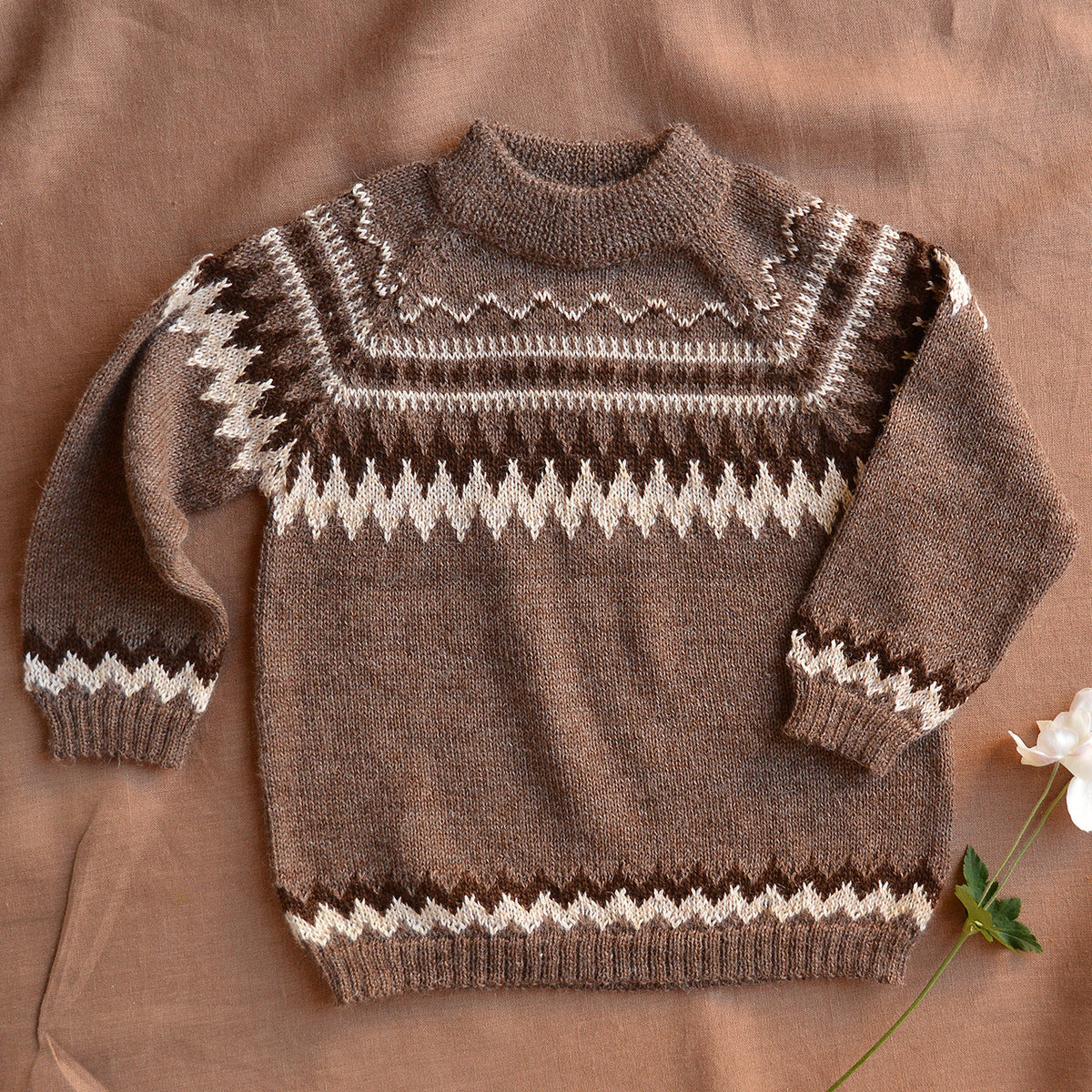 Islandia Fair Isle Sweater - 100% Baby Alpaca - Zig Zag (3-6y)
