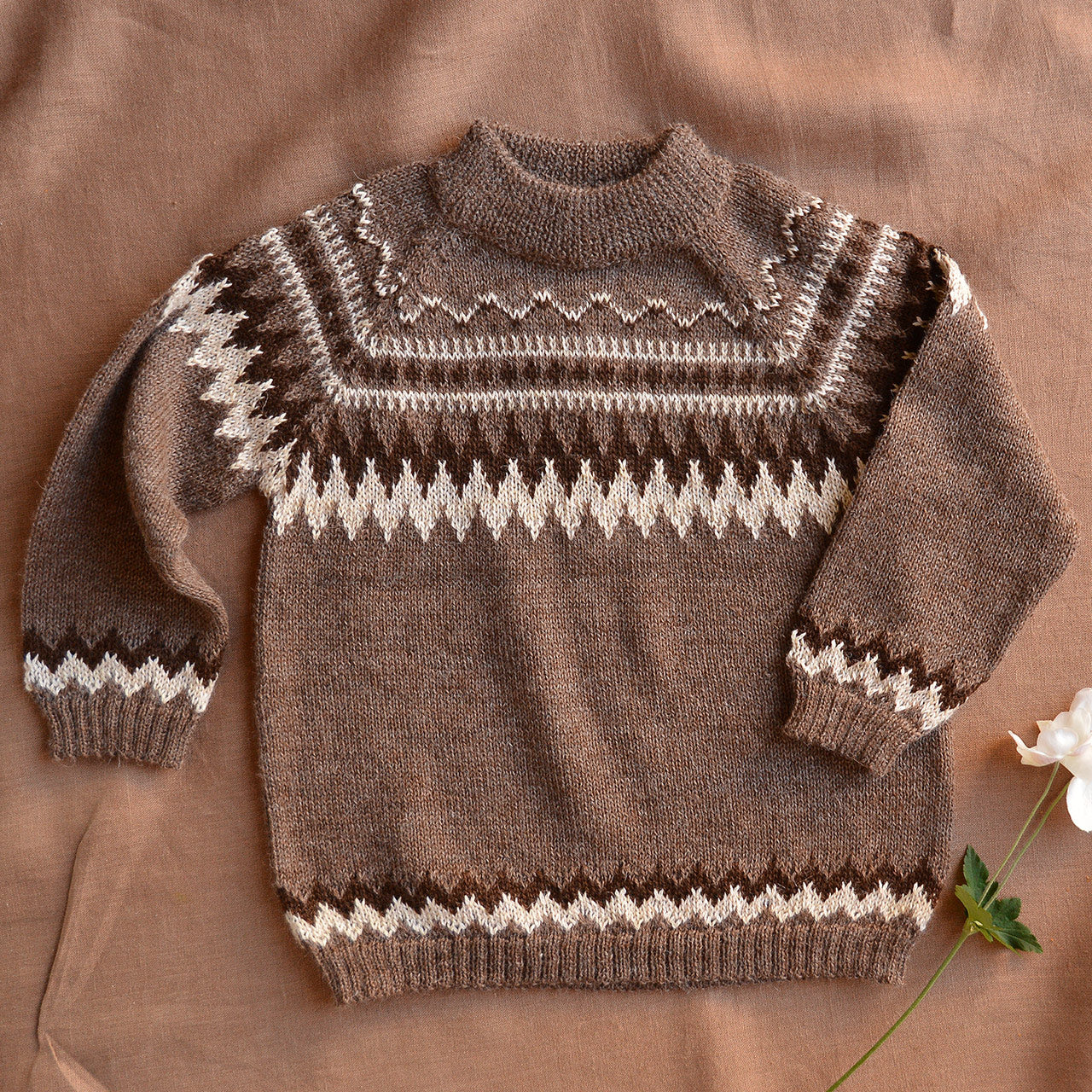Islandia Zig Zag Sweater - 100% Baby Alpaca - Brown (2-4y) *Last ones