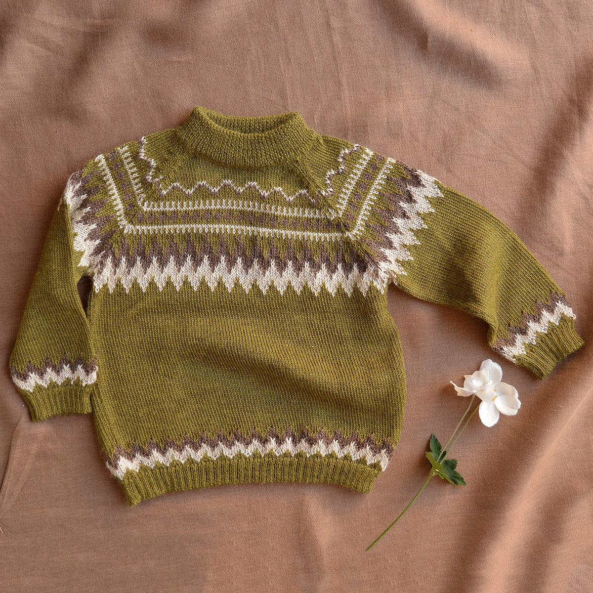 Islandia Fair Isle Sweater - 100% Baby Alpaca - Zig Zag (3-6y)