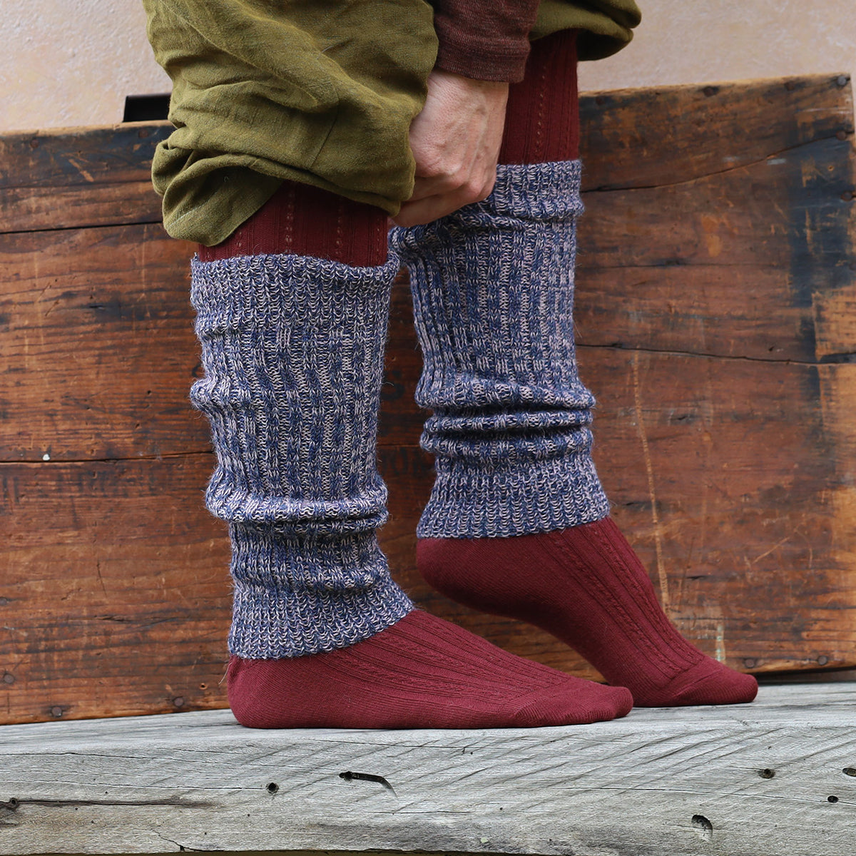 Ribbed Legwarmers - 100% Baby Alpaca - Two Tone Melange (Youth-Adult)