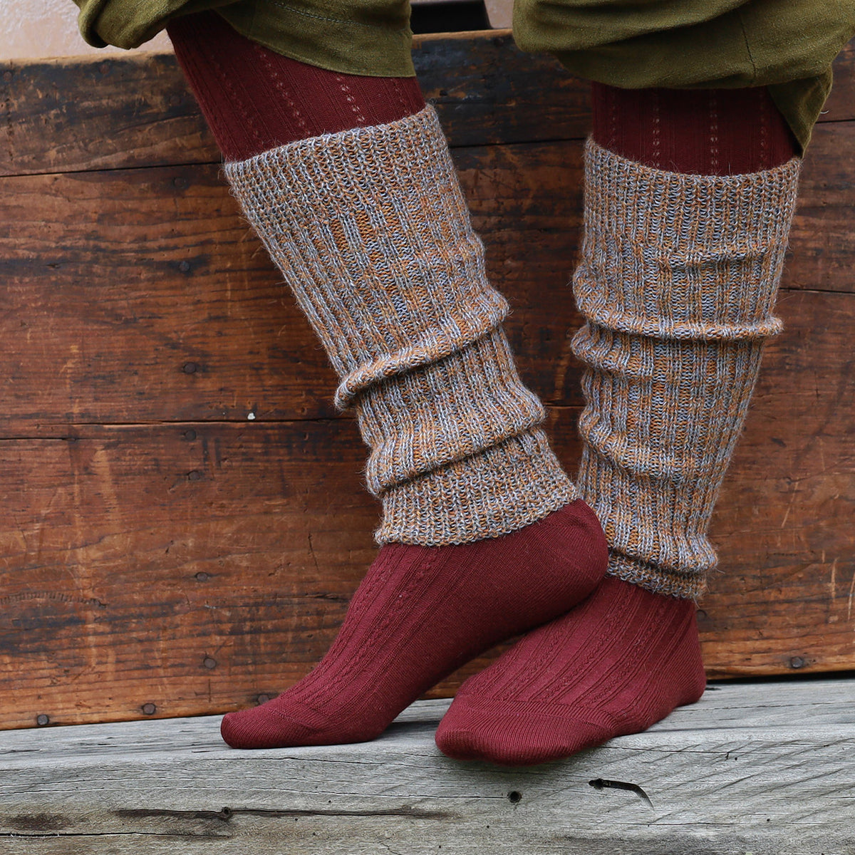 Ribbed Legwarmers - 100% Baby Alpaca - Two Tone Melange (Youth-Adult)