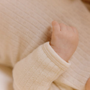 Pointelle Baby Body Long Sleeve 100% Merino - Natural (0-2y)