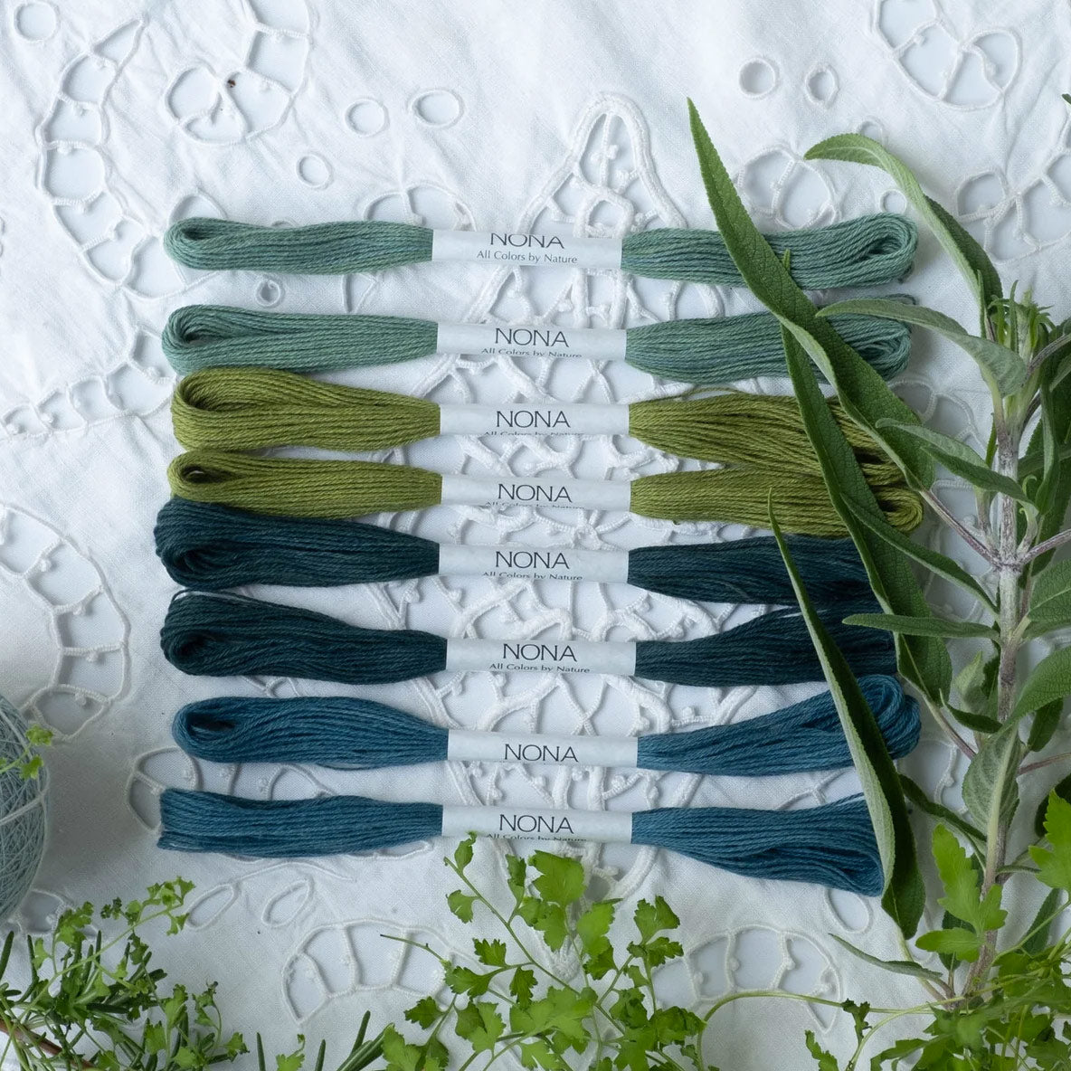 Plant Dyed Sashiko Embroidery and Mending Thread - 100% Cotton - Garden Collection (Set of 8)