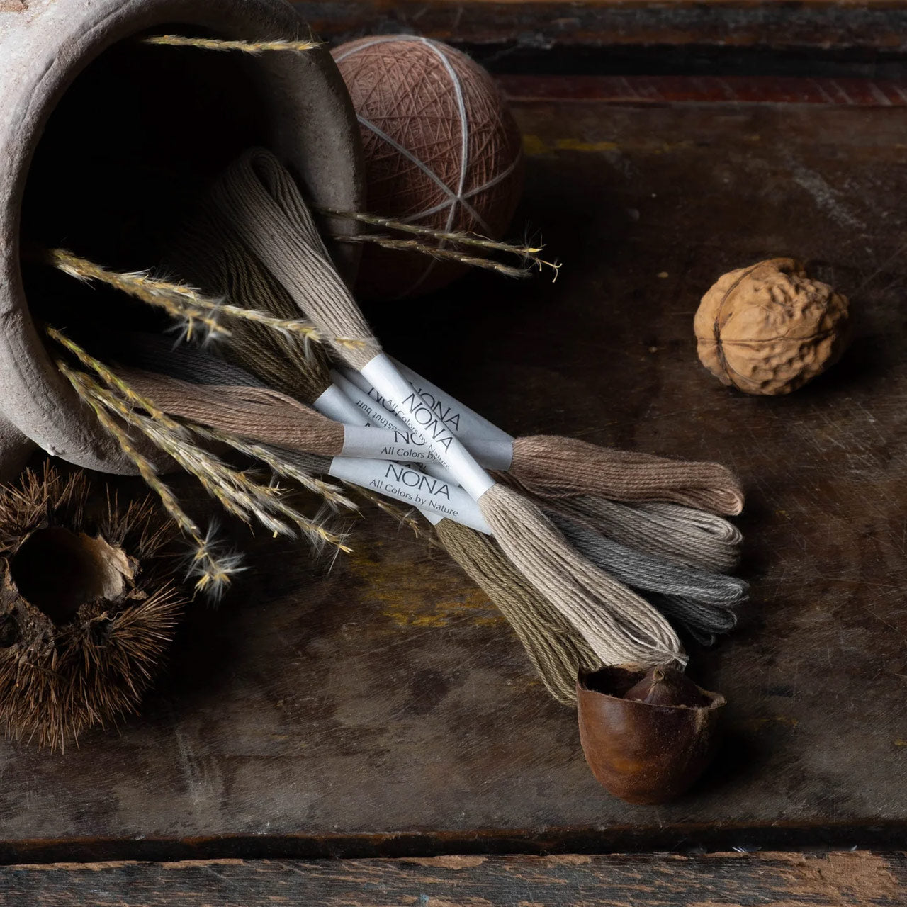 Plant Dyed Sashiko Embroidery and Mending Thread - 100% Cotton - Harvest Collection (Set of 8)