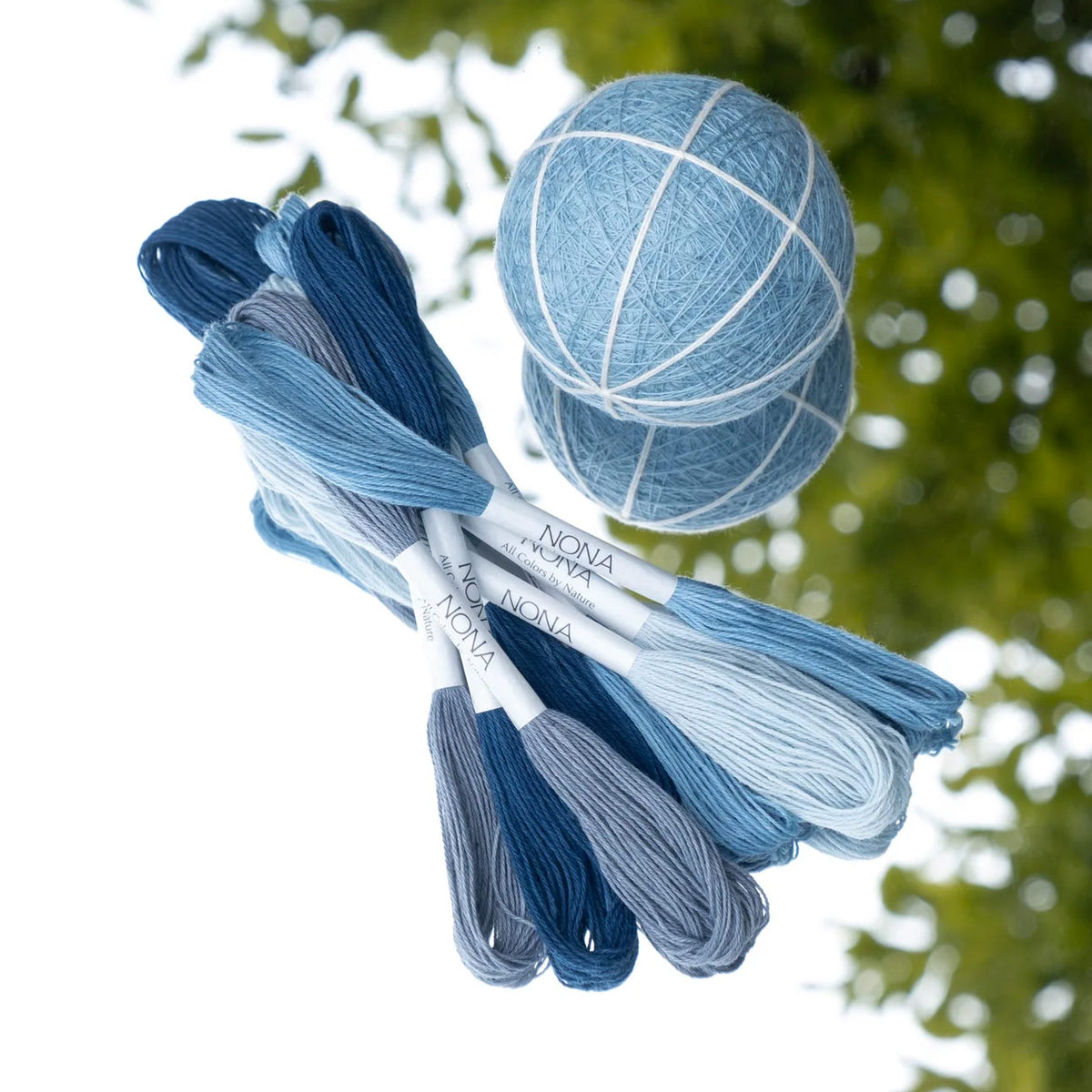 Plant Dyed Sashiko Embroidery and Mending Thread - 100% Cotton - Sky Collection (Set of 8)