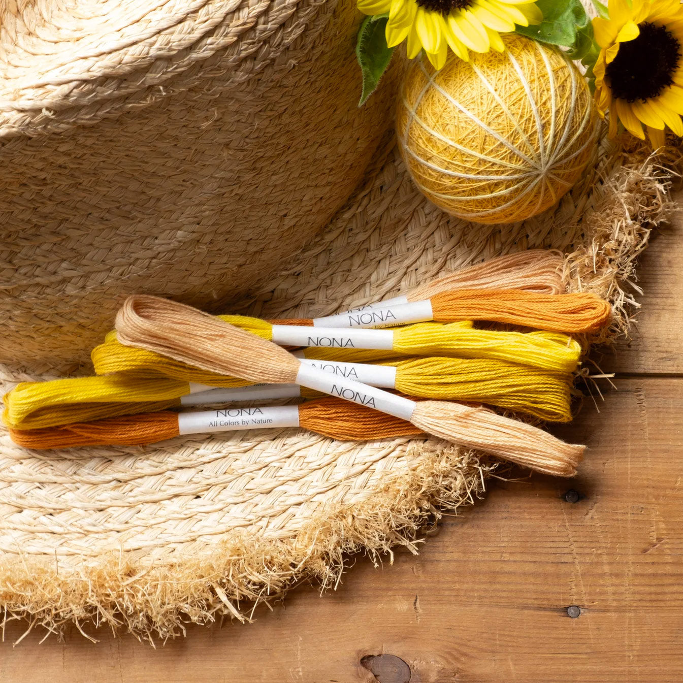 Plant Dyed Sashiko Embroidery and Mending Thread - 100% Cotton - Sunny Collection (Set of 8)