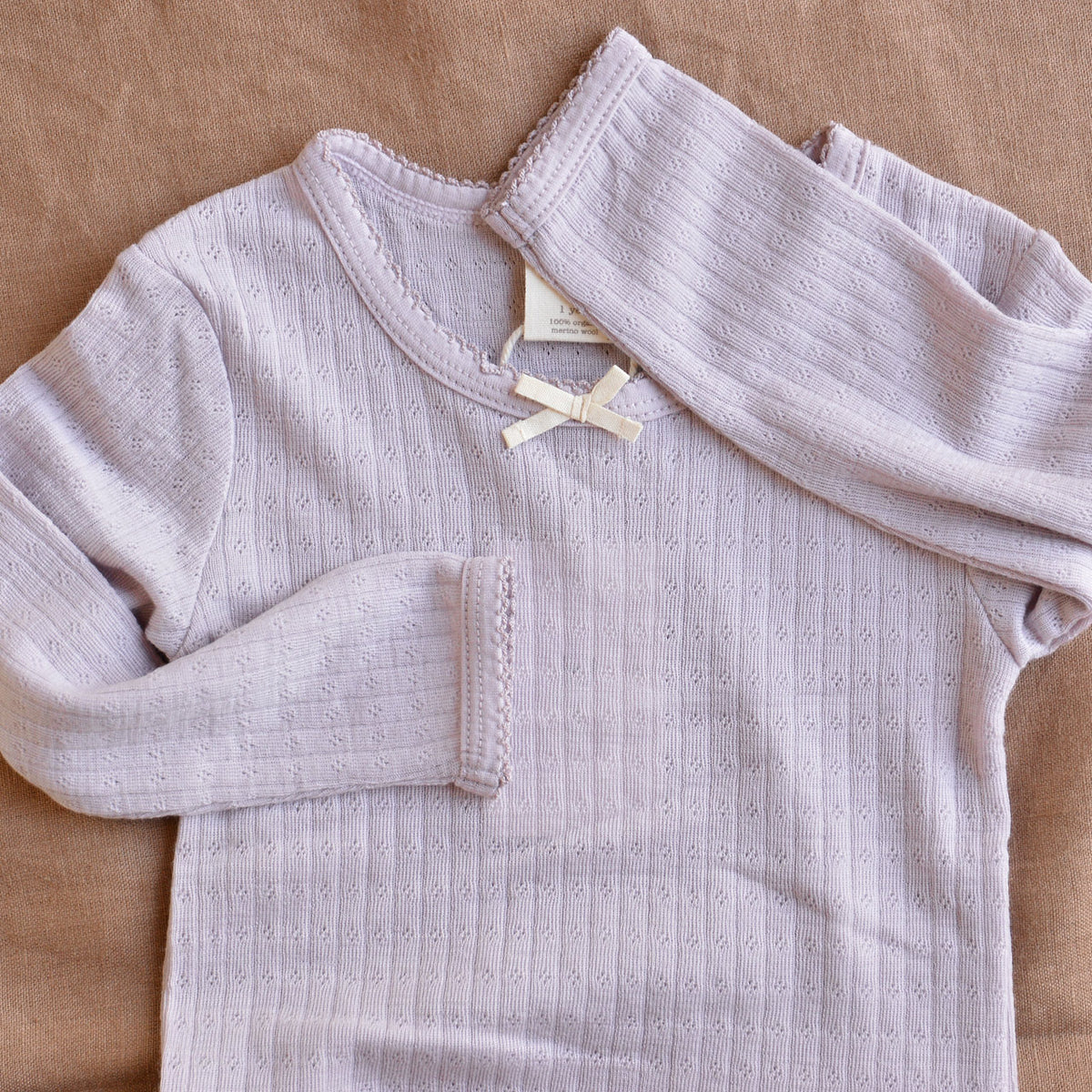 Child’s PJ Set - 100% Organic Merino - Lilac Pointelle (1-5y)