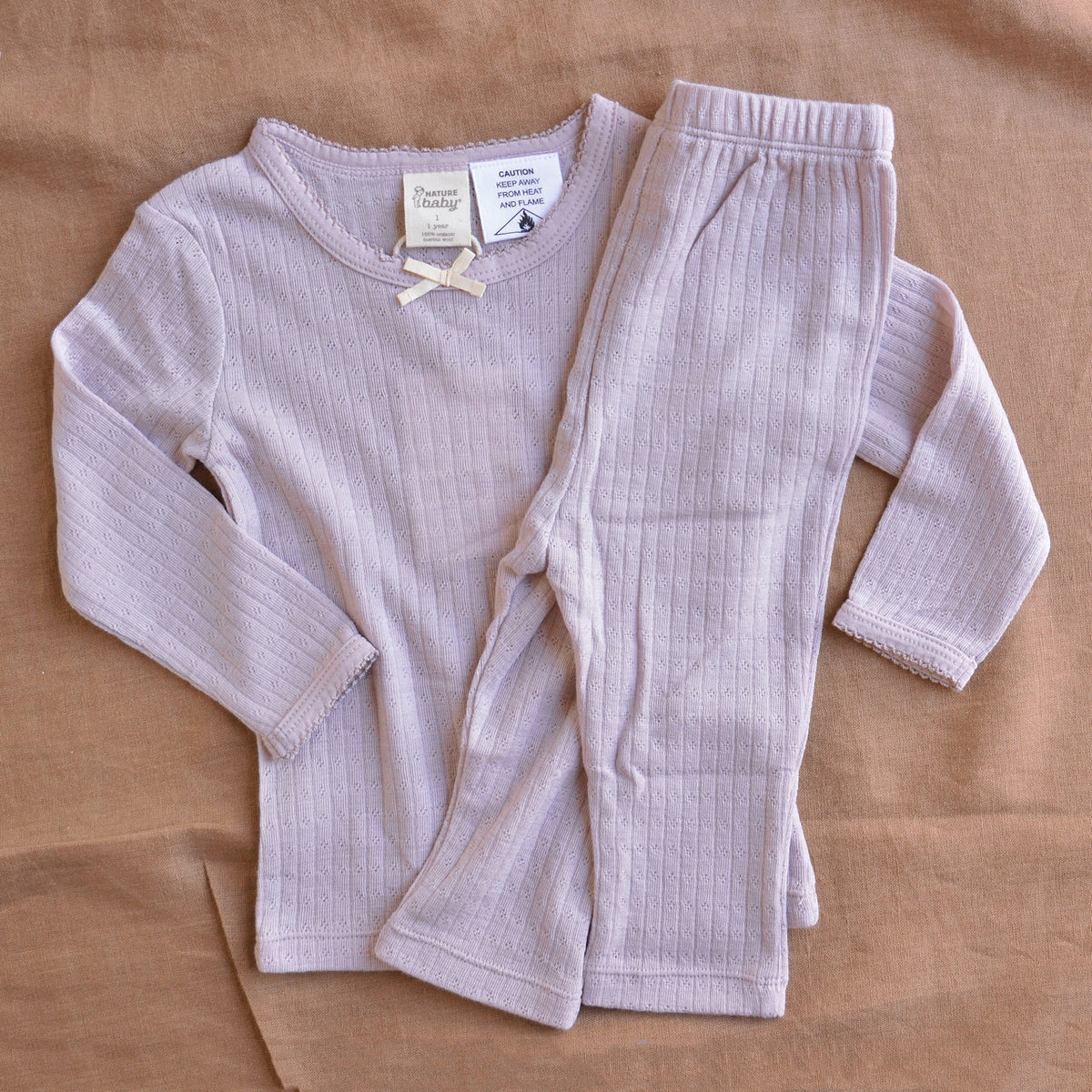 Child’s PJ Set - 100% Organic Merino - Lilac Pointelle (1-5y)