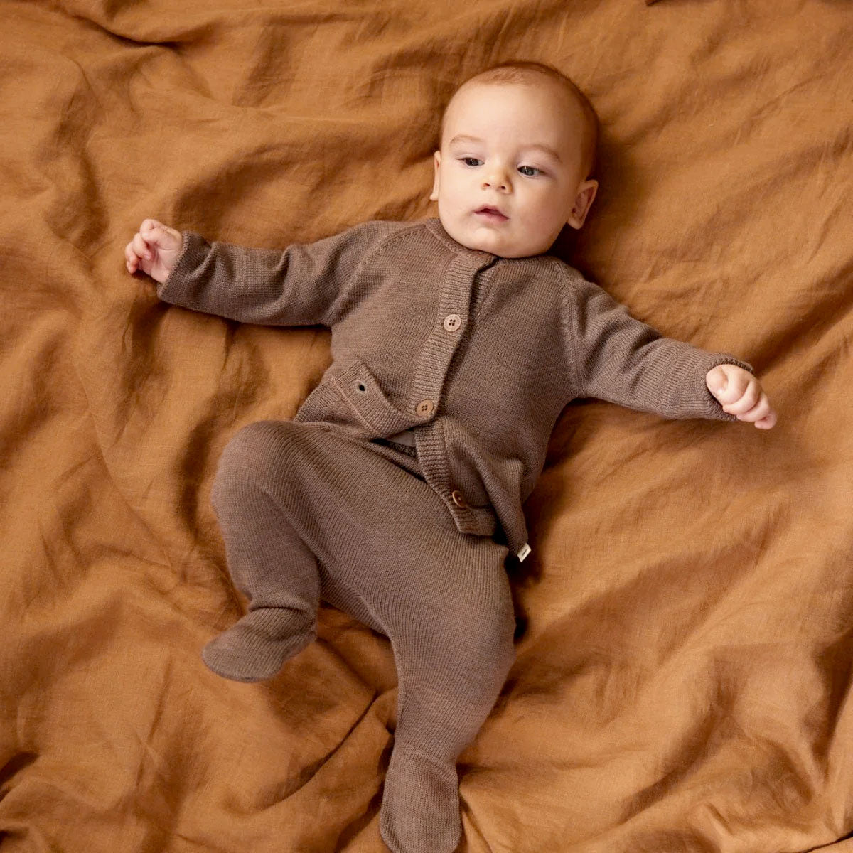 Baby Knitted Footed Romper Pants - 100% Organic Merino - Cub Marl (0-6m)
