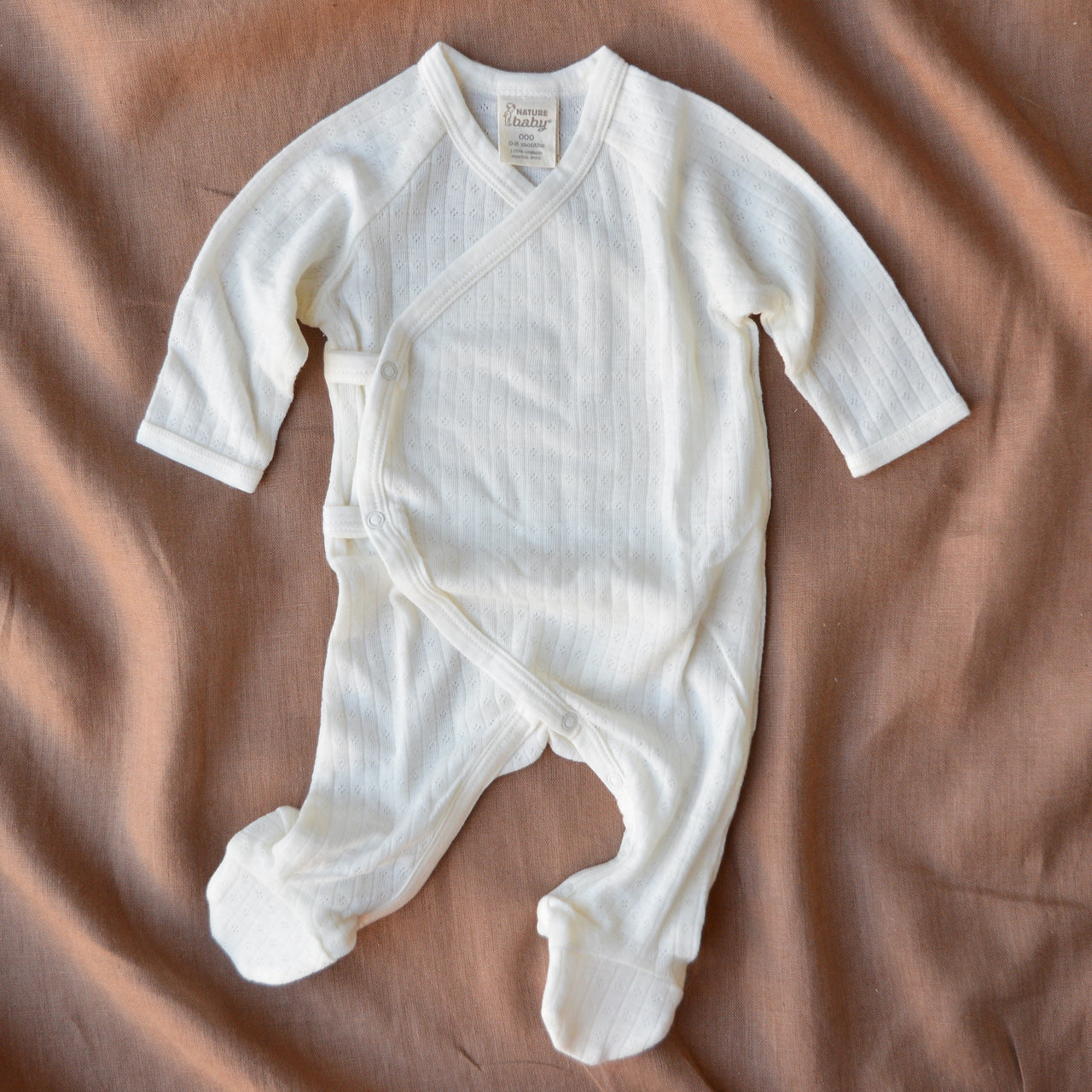 Pointelle Baby Kimono Sleep Suit in 100% Merino - Natural (Newborn-6m)