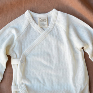 Pointelle Baby Kimono Sleep Suit in 100% Merino - Natural (Newborn-6m)