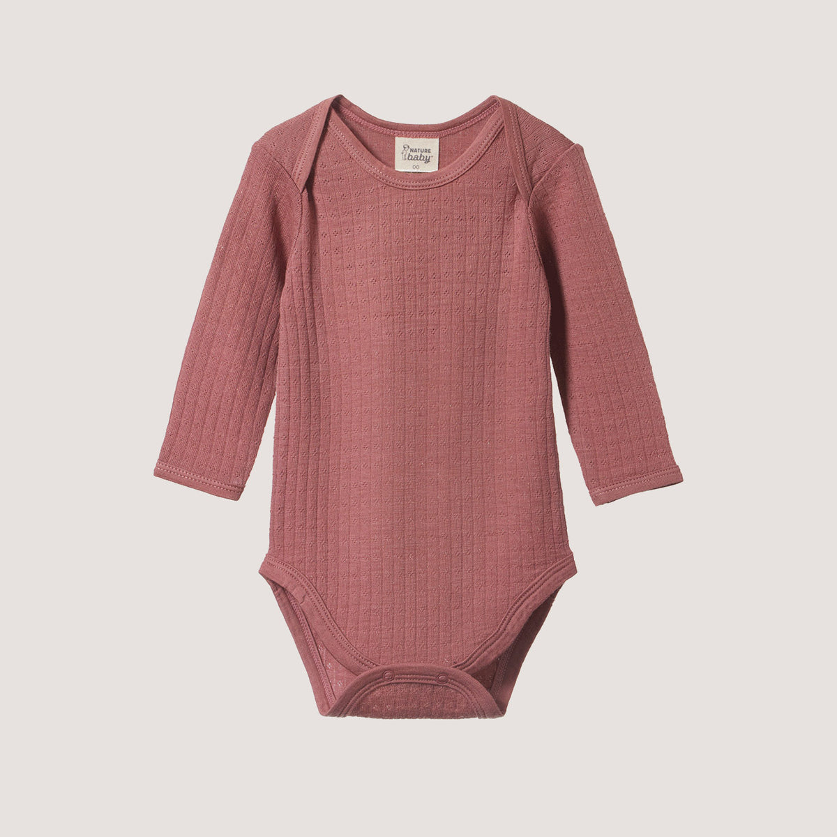 Pointelle Baby Body Longsleeve - 100% Organic Merino - Woodland Rose (0-3m) *Last Ones!