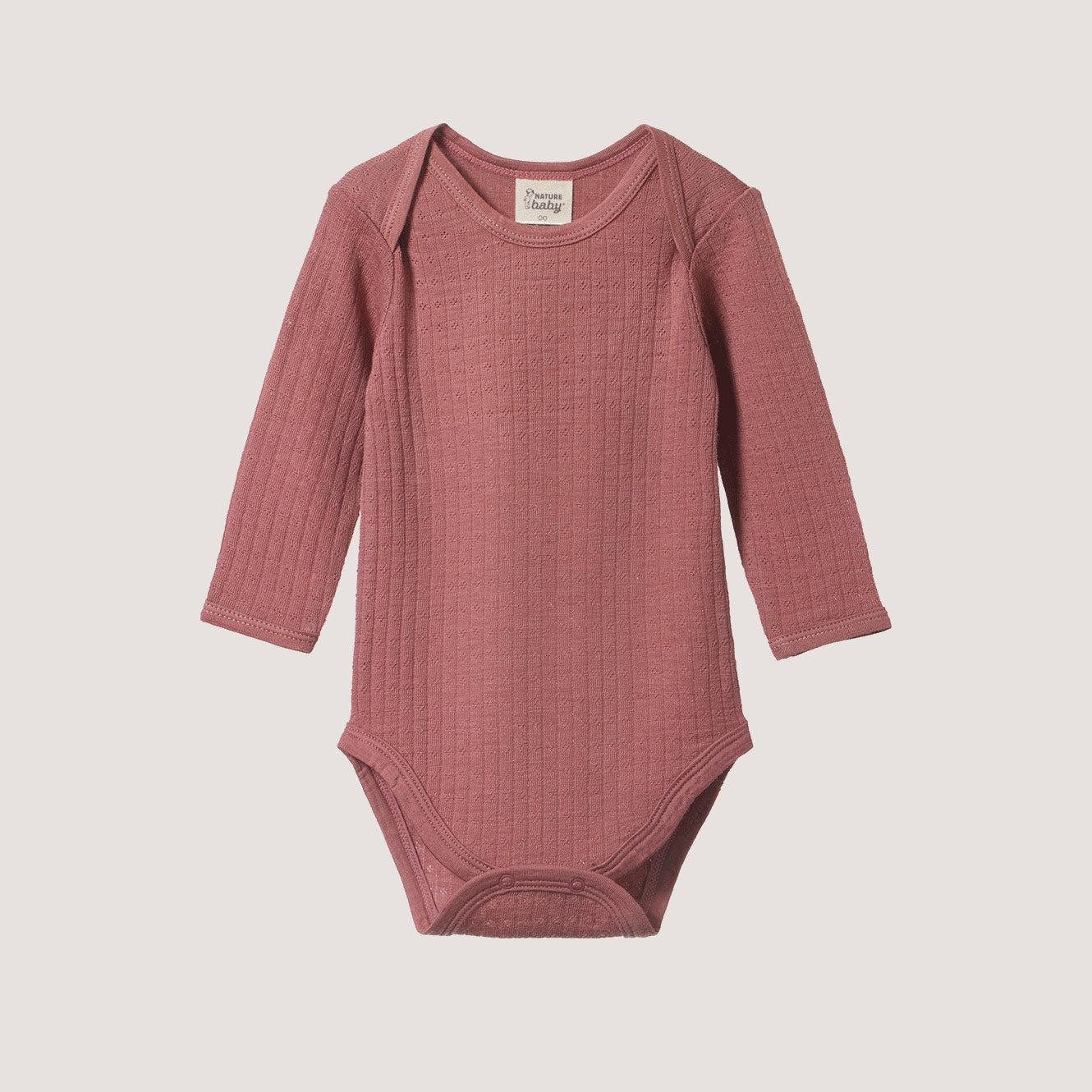 Pointelle Baby Body Longsleeve - 100% Organic Merino - Woodland Rose (0-3m) *Last Ones!