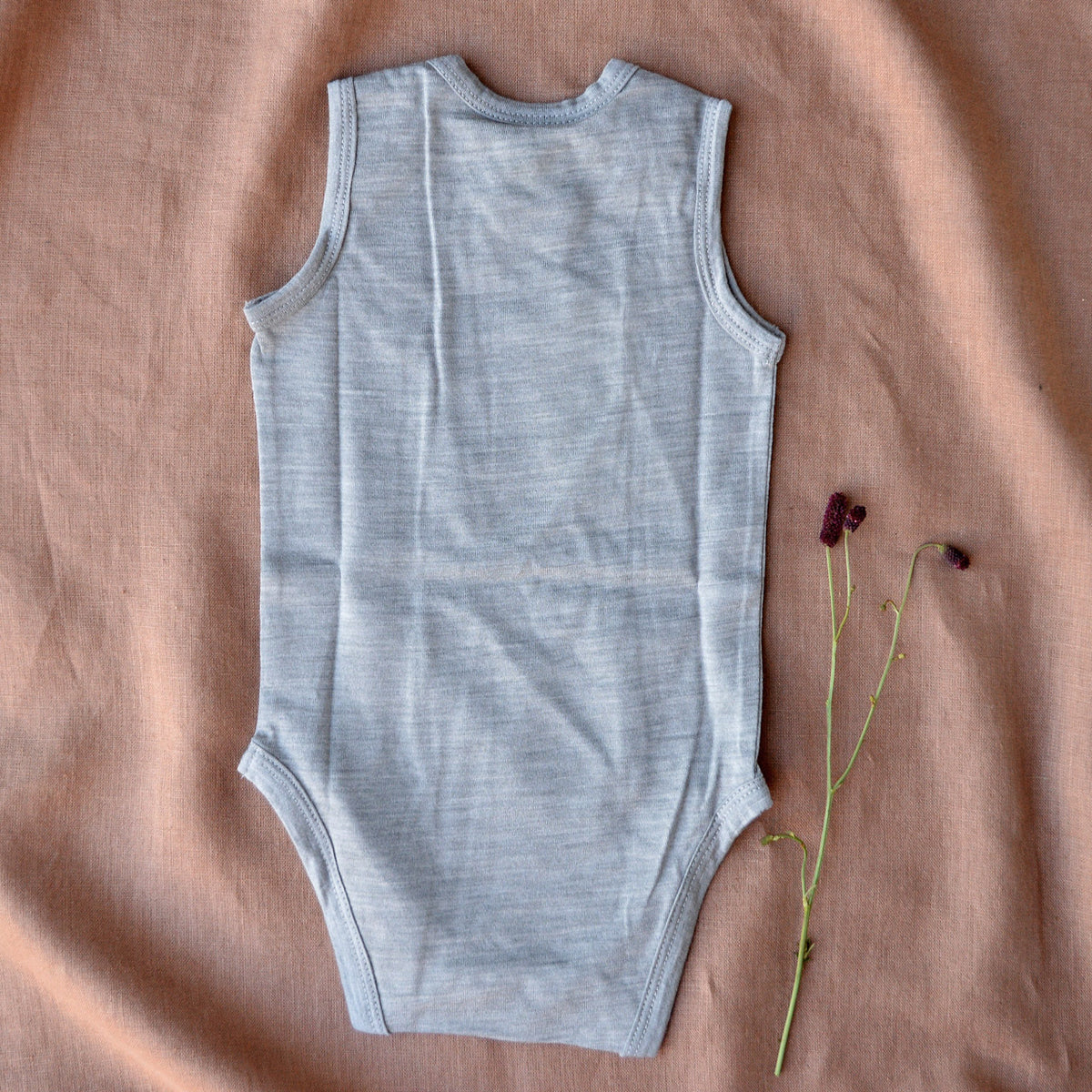 Baby Bodysuit Sleeveless - 100% Organic Merino - Light Grey (0-12m)
