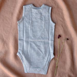 Baby Bodysuit Sleeveless - 100% Merino - Light Grey (0-12m)