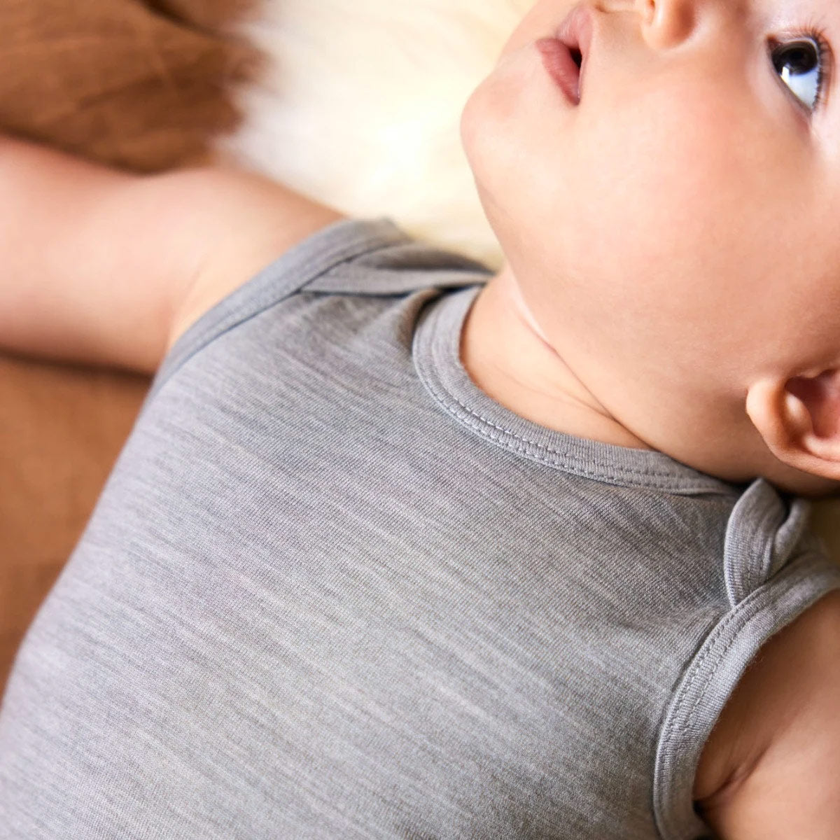 Baby Bodysuit Sleeveless - 100% Organic Merino - Light Grey (0-12m)