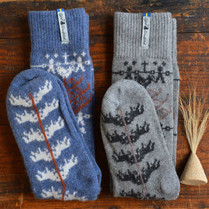 Long Woollen Rag Socks - Recycled Lambswool - Yggdrasil (Adults 38-41)