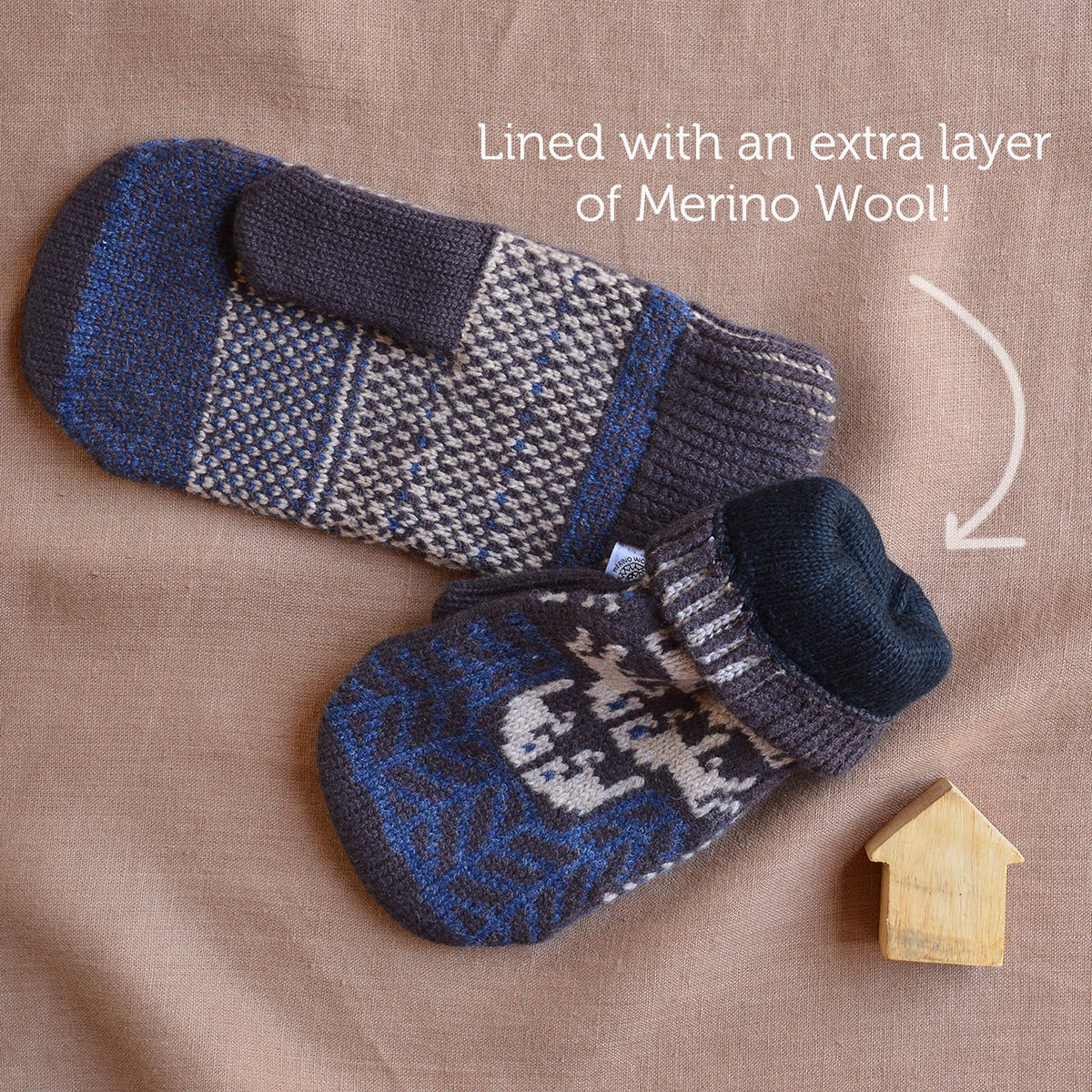 Double Wool Mittens - 100% Merino - Gotland Brown (Adults)