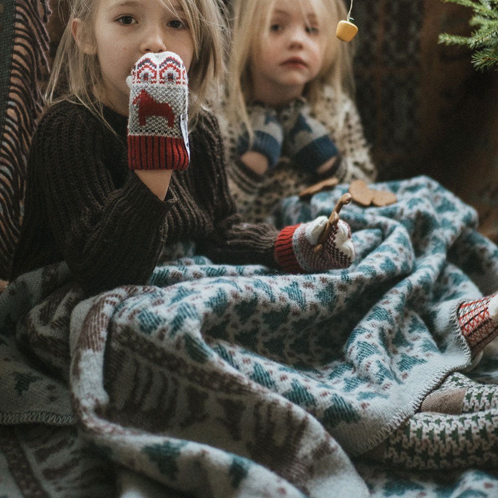 Jacquard Woven Cot Blanket - 100% Wool - Skogen (130x90cm)