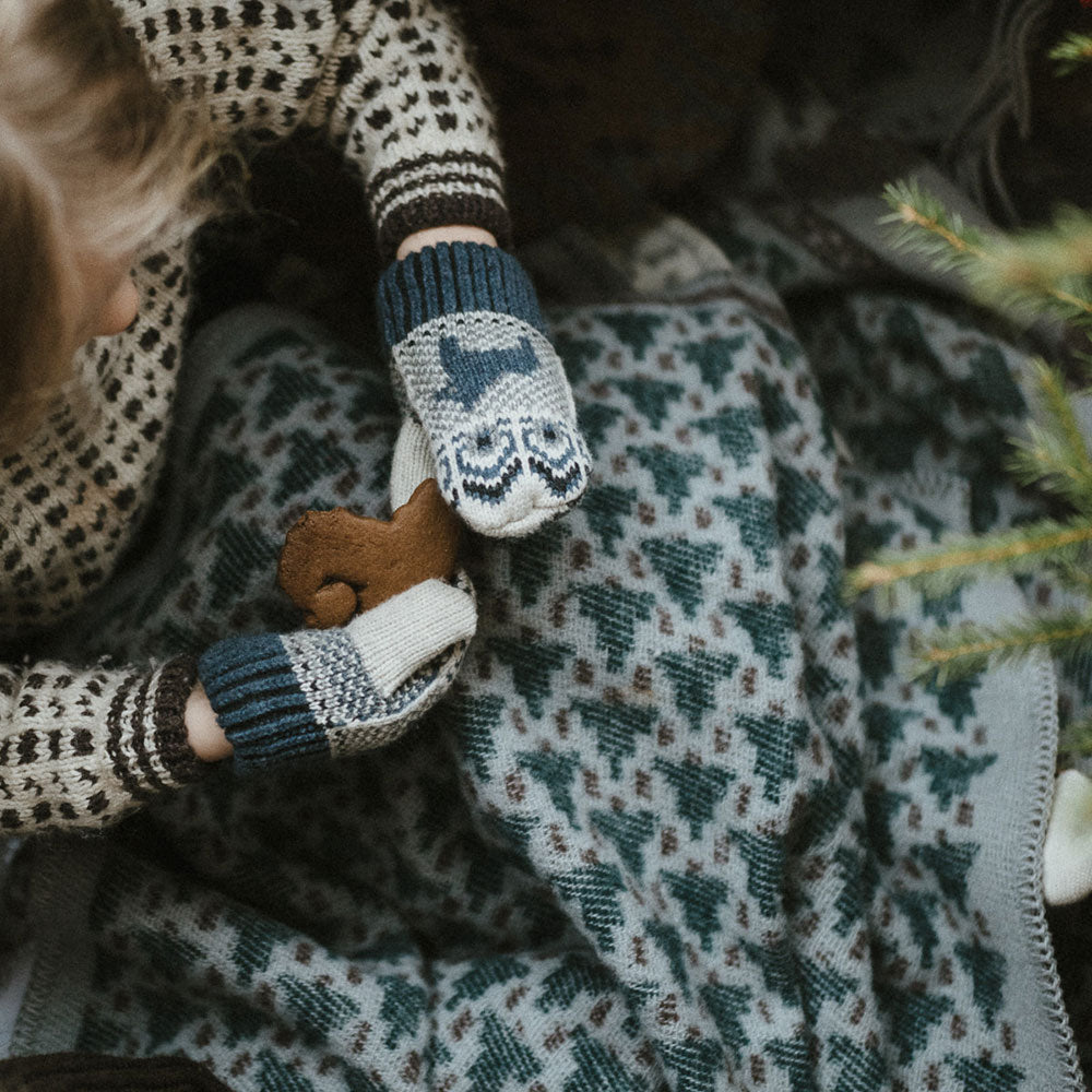 Jacquard Woven Cot Blanket - 100% Wool - Skogen (130x90cm)