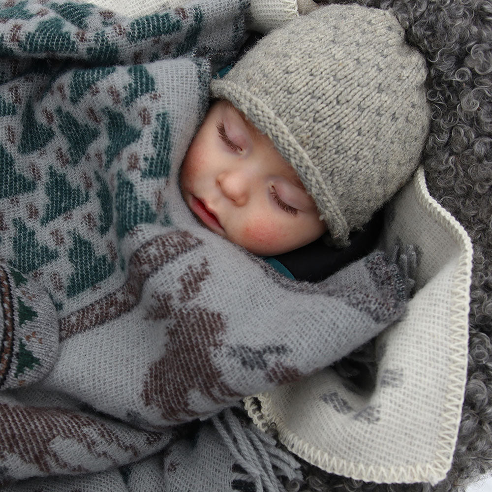 Jacquard Woven Cot Blanket - 100% Wool - Skogen (130x90cm)