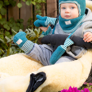 Sox Baby Booties/Socks with Striped Cuffs - Organic Wool Fleece (0-2y)
