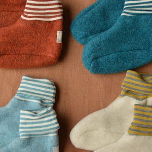 Sox Organic Wool Fleece Baby Booties/Socks with Striped Cuffs (0-2y)