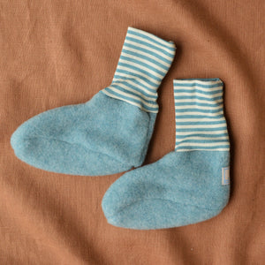 Sox Organic Wool Fleece Baby Booties/Socks with Striped Cuffs (0-2y)