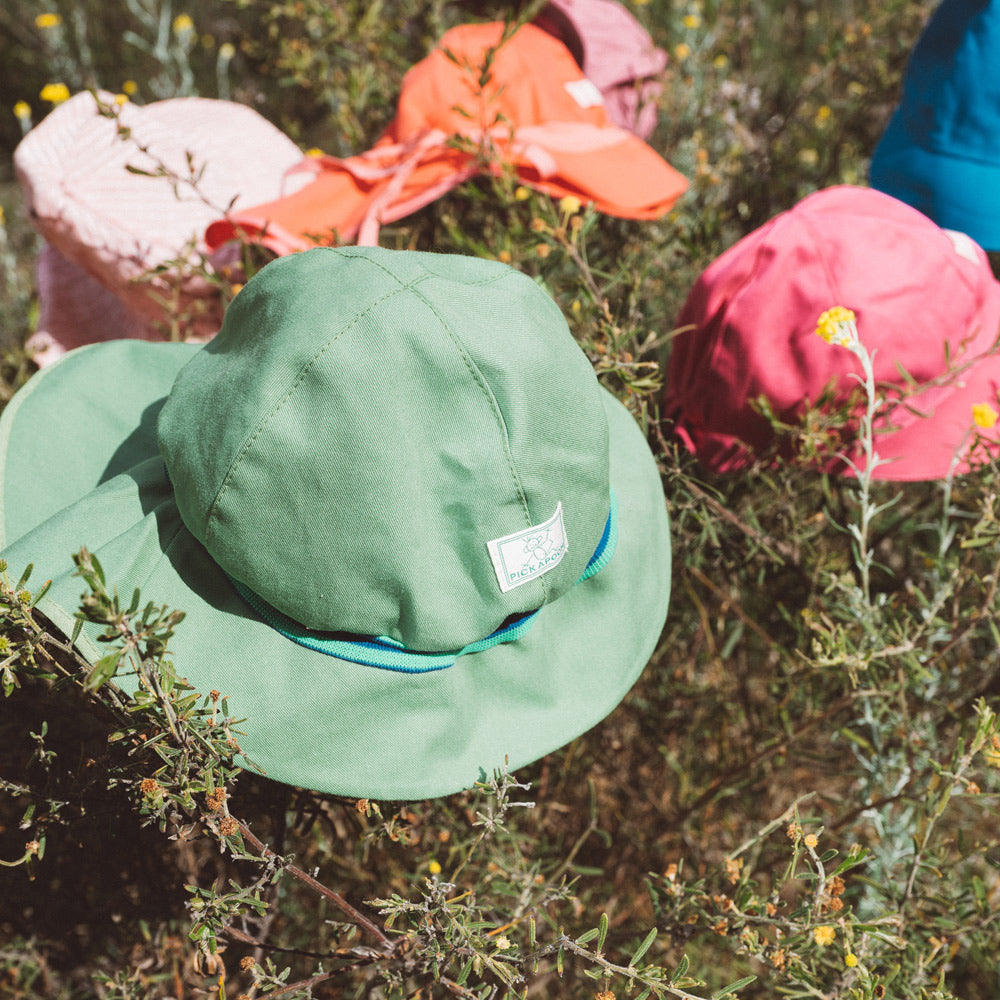 Firefighter Sun Hat - 100% Organic Cotton - Green/Grey (6m-2y) *Retired colour