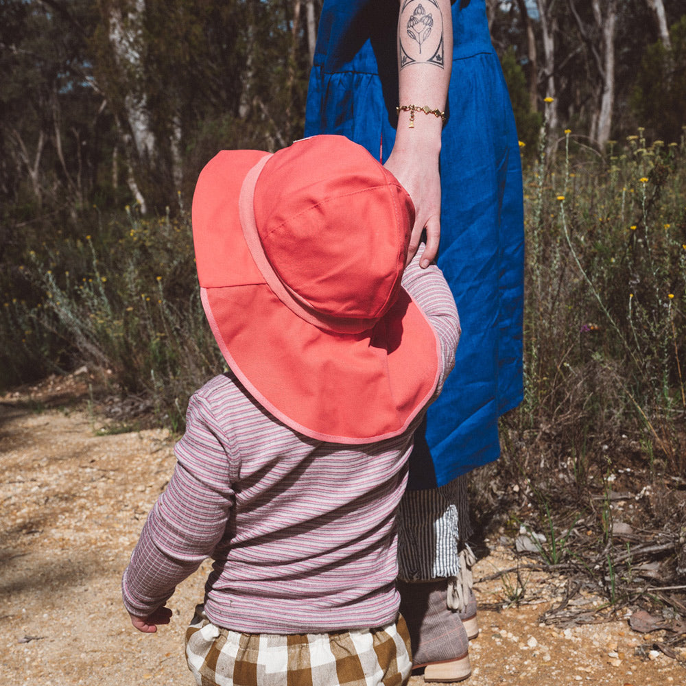 Firefighter Sun Hat - 100% Organic Cotton - Strawberry UV40 (6m-8y+) *Retired colour