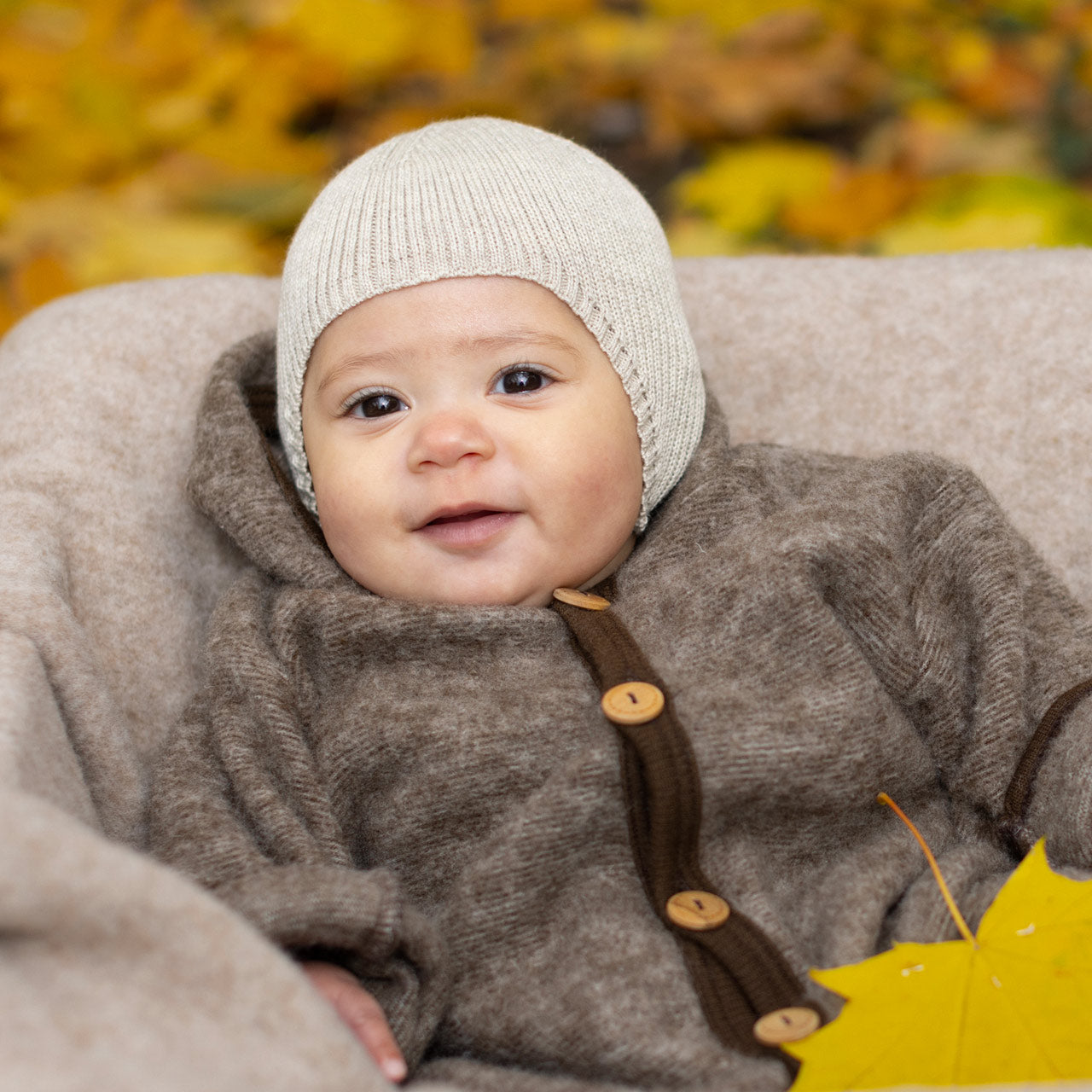 Baby Knitted Wool/Silk Bonnet with Ties - Mio (premmie-6m)