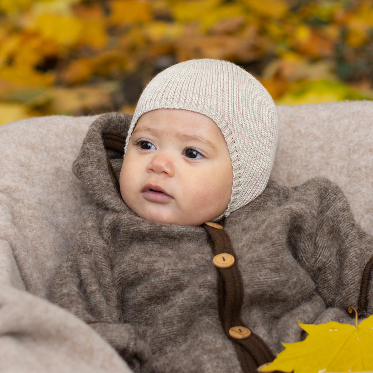 Baby Knitted Wool/Silk Bonnet with Ties - Mio (premmie-6m)