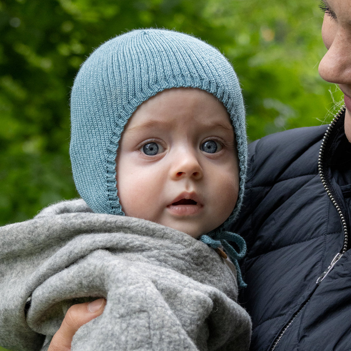 Baby Knitted Wool/Silk Bonnet with Ties - Mio (premmie-6m)