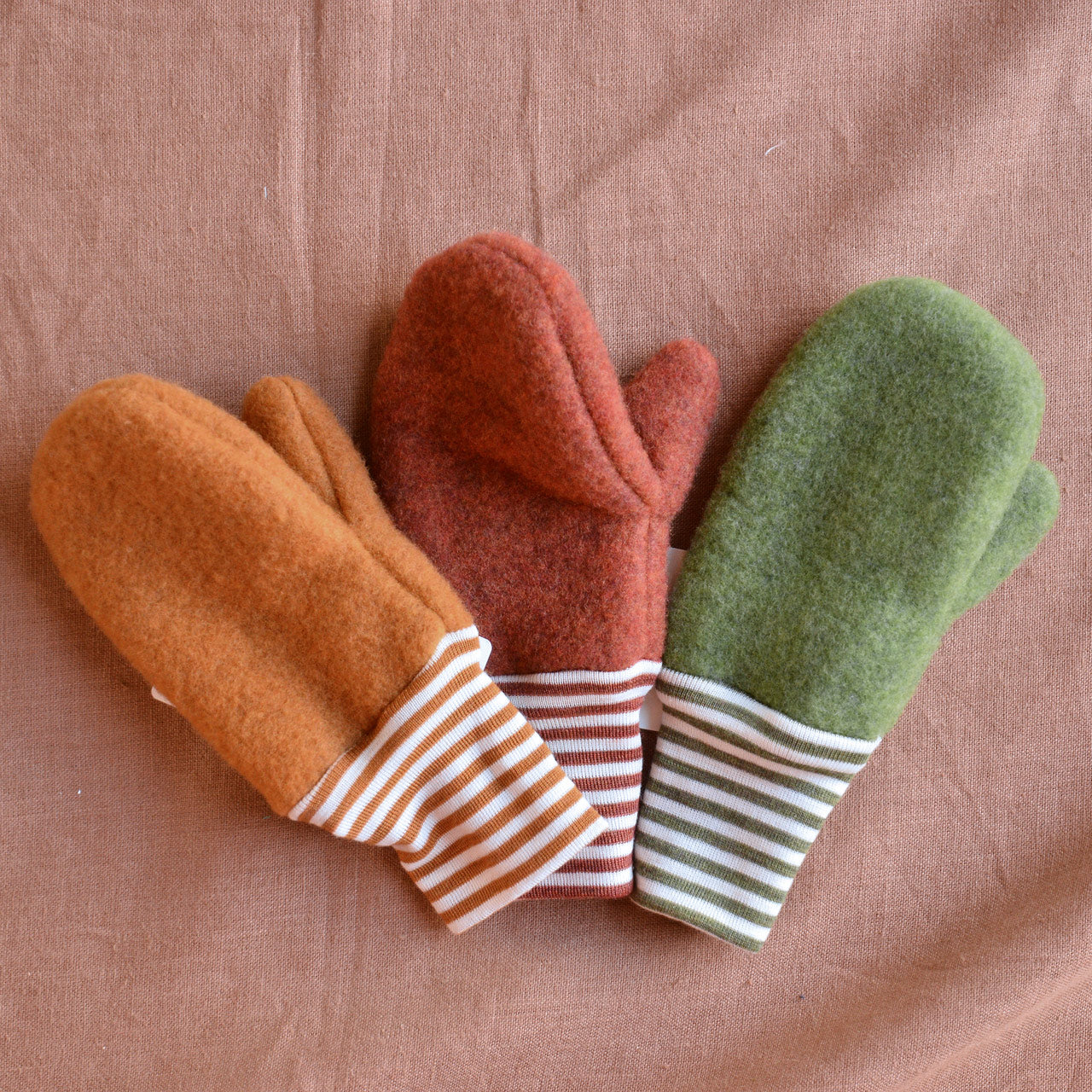 Baby Mittens - Wool Fleece - Stripes (9m-3y)