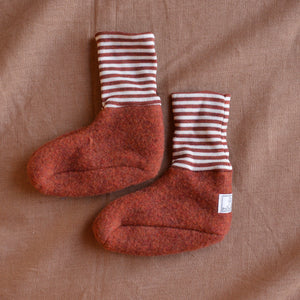 Sox Baby Booties/Socks with Striped Cuffs - Organic Wool Fleece (0-2y)