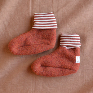 Sox Baby Booties/Socks with Striped Cuffs - Organic Wool Fleece (0-2y)