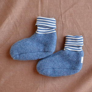 Sox Baby Booties/Socks with Striped Cuffs - Organic Wool Fleece (0-2y)