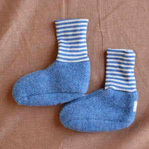 Sox Baby Booties/Socks with Striped Cuffs - Organic Wool Fleece (0-2y)