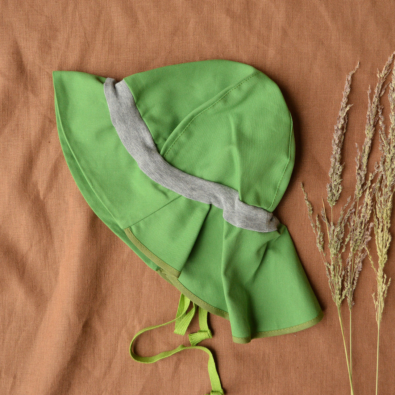 Firefighter Sun Hat - 100% Organic Cotton - Green/Grey (6m-2y) *Retired colour