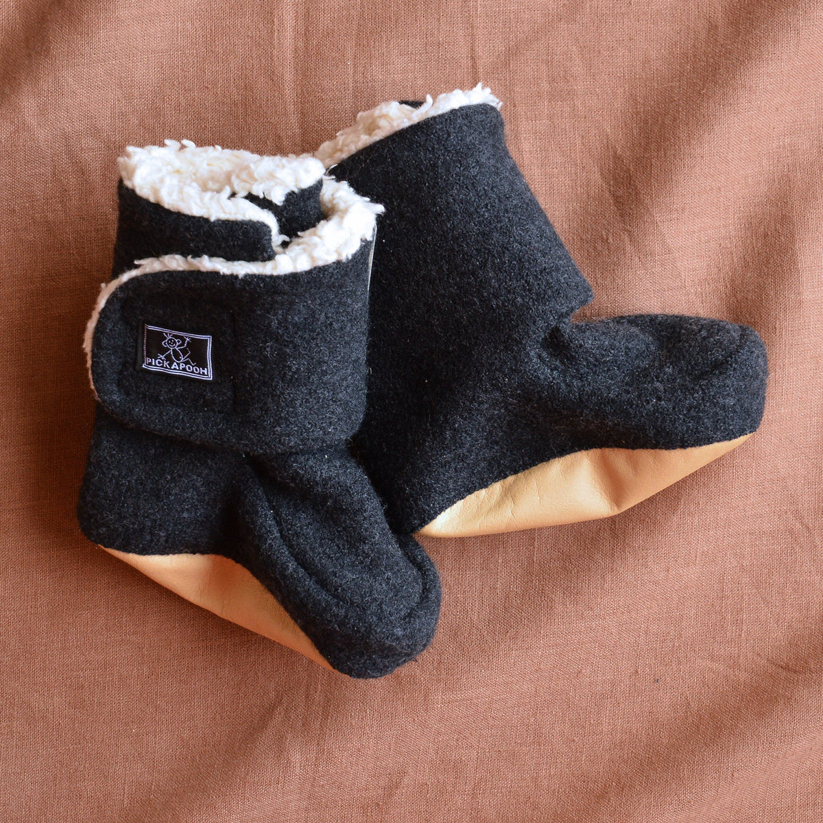 Boiled Wool Booties with Sherpa Organic Cotton Lining (0-2y)