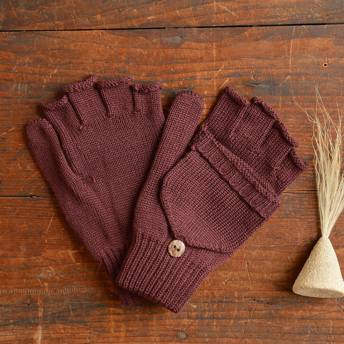 Adults Button Back Mittens - 100% Organic Merino Wool