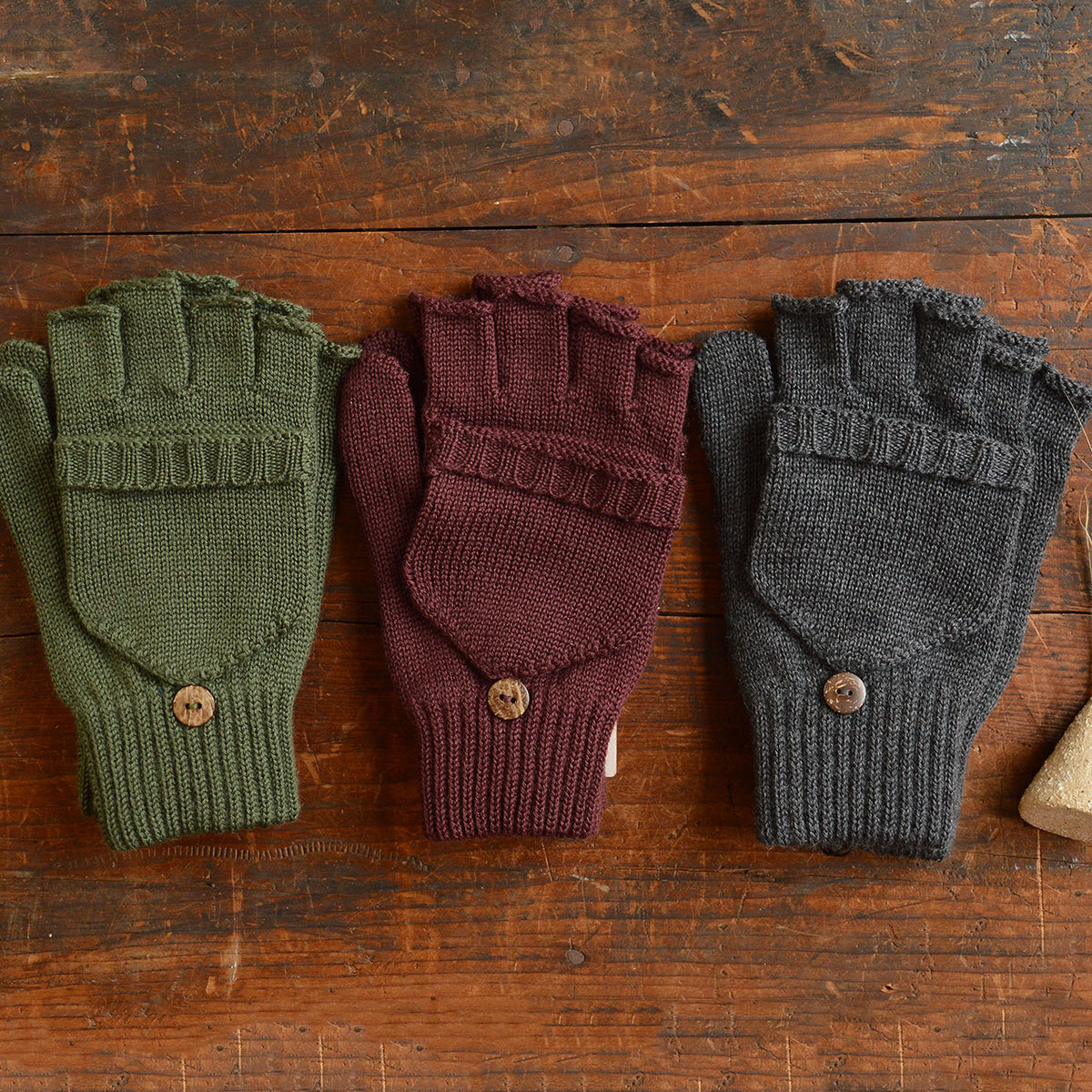 Adults Button Back Mittens - 100% Organic Merino Wool