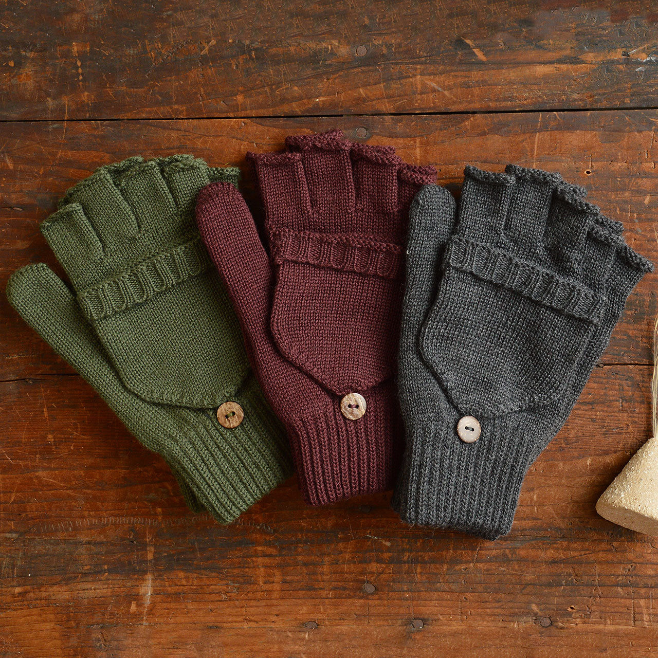 Adults Button Back Mittens - 100% Organic Merino Wool