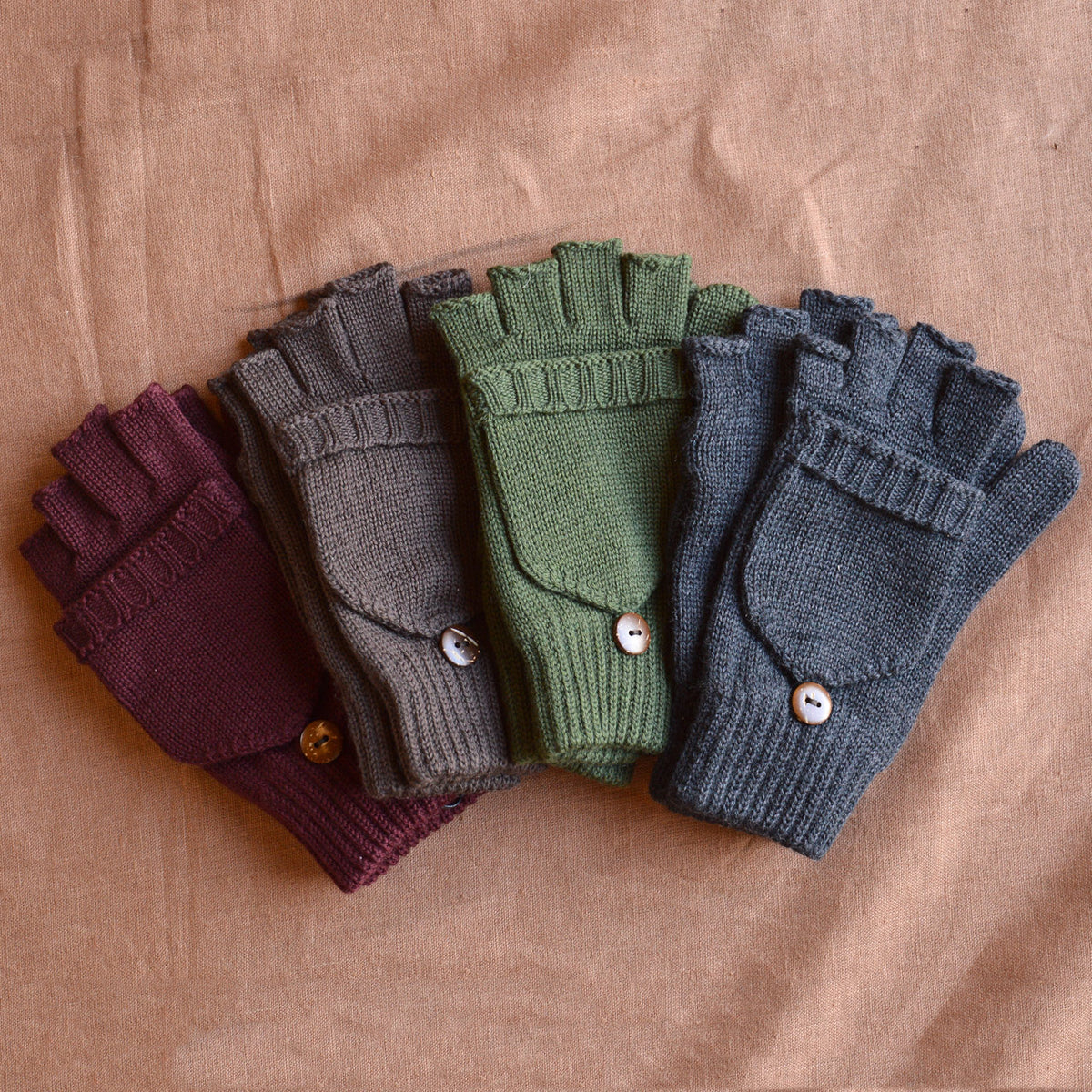 Adults Button Back Mittens - 100% Organic Merino Wool