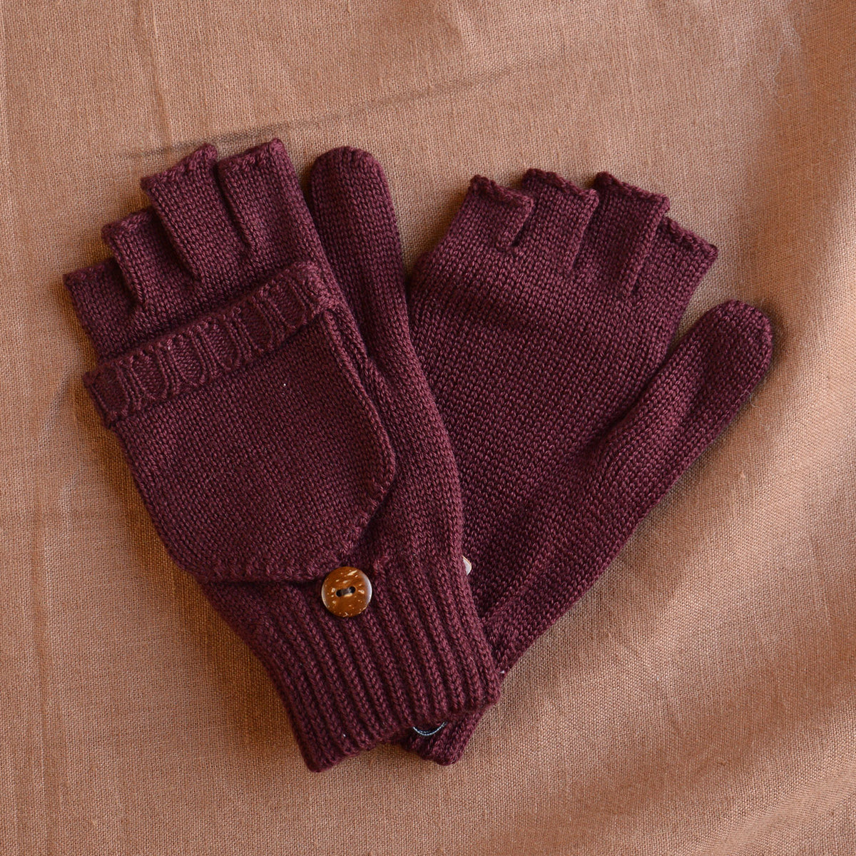 Adults Button Back Mittens - 100% Organic Merino Wool