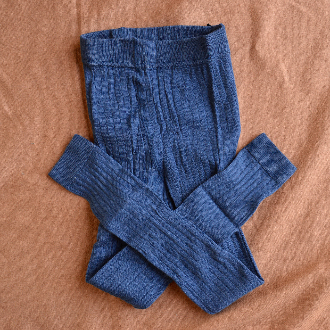 Ribbed Footless Tights in Organic Merino/Cotton - Denim (4-6y) *Last Pair