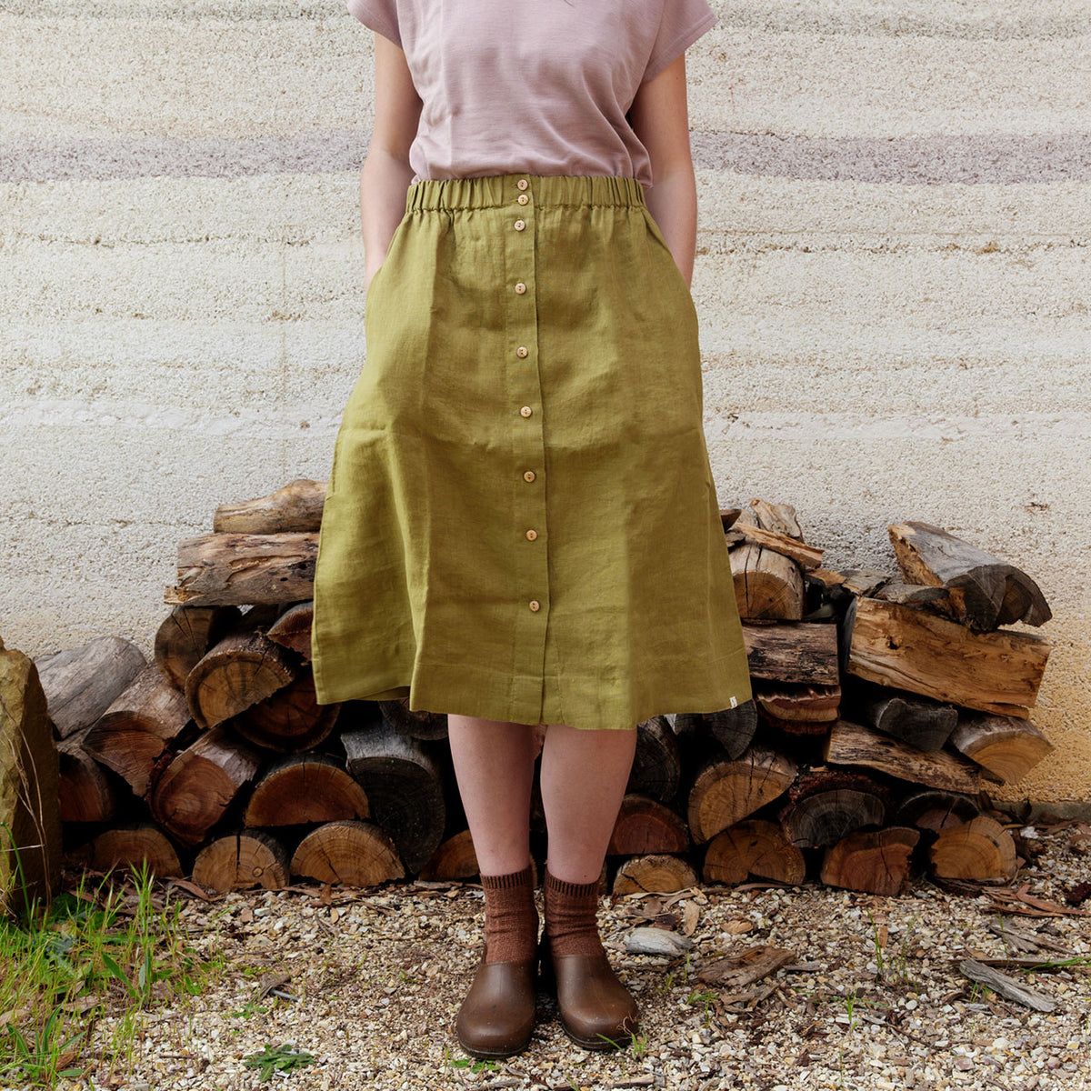 Midi Skirt - 100% Linen - Cardamom (Women's S-L)
