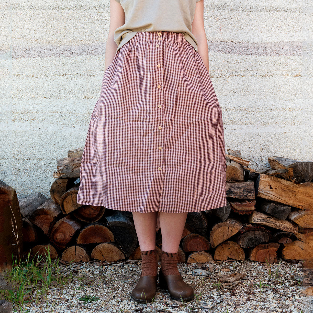 Midi Skirt - 100% Linen - Heather Check (Women's S-L)